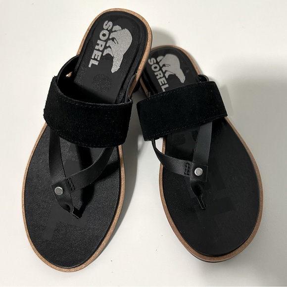 Sorel Ella II Sandals, Black, Leather, 6.5 Women’s, Summer Style 🩴🖤😎 - Picture 1 of 7